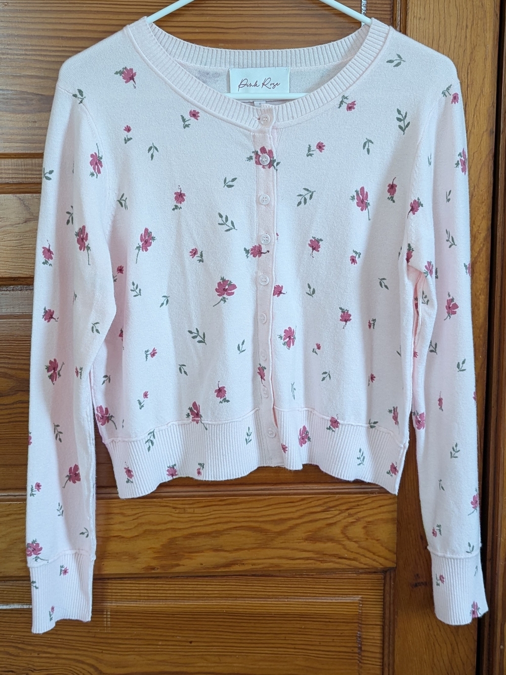 Pink Rose Light Pink Floral Button Cardigan